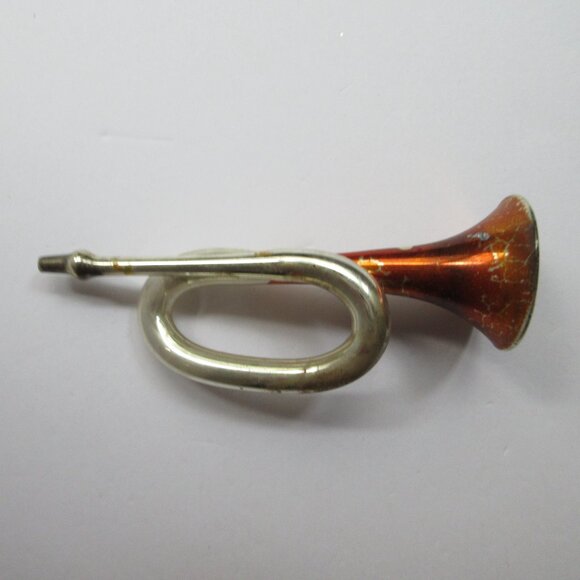 2 Hand Blown Glass Christmas Ornament Trumpet French Horn Bugle Vtg Missing Cap - Picture 3 of 16